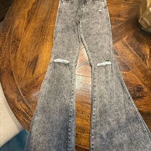 Sneak Peek Gray Distressed Flare Jeans